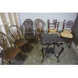 Set of Four Italian Chairs, Having Rush type Seats, 86cm high, Also with a Set of six Wheel Back