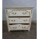 French Style Painted Chest of Drawers, Having three Drawers, 84cm high, 82cm wide, 44cm deep