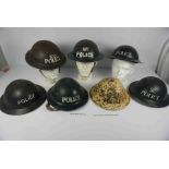 Collection of WWII and Later Steel Police Helmets, To include an Inspector Issue Helmet, Home
