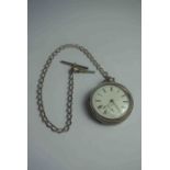 Victorian Silver Cased Pocket Watch, Having a white Enamel dial with Subsidiary seconds dial, With a