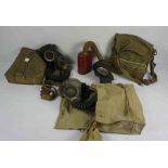 Three Military Issue Gas Masks, With Canvas Carry Satchels, (3)