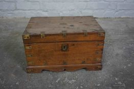 Indian Hardwood Work Box, Enclosing a Fitted interior, With gilt metal handles, 22cm high, 38cm