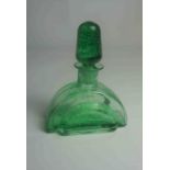 Art Deco French Style Green Glass Perfume Bottle, With Stopper, 15cm high