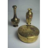Three Pieces of Japanese Brass Wares, circa early 20th century, Comprising of two Vases and a