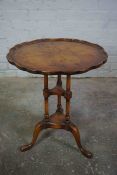 Reproduction Walnut Wine Table, Raised on tripod Pad feet, 62cm high, 52cm wide