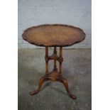 Reproduction Walnut Wine Table, Raised on tripod Pad feet, 62cm high, 52cm wide