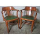 Pair of Oak Desk Chairs, circa early 20th century, Having later green Rexine seats, 80cm high, (2)