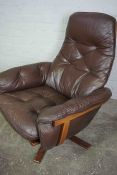 Retro Eames Style Brown Leather Swivel Chair By Mobel of Denmark, Having an X frame Base, 100cm