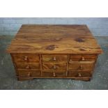Hardwood Coffee Table / Chest, Having a Hinged top and nine small Drawers to the front, 45cm high,