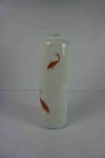 Chinese Opaque Glass Cylindrical Vase, Decorated with panels of Fish, Six blue Character marks to