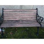 Painted Cast Iron Garden Bench, Having Wooden slats, 78cm high, 130cm wide, 67cm deep