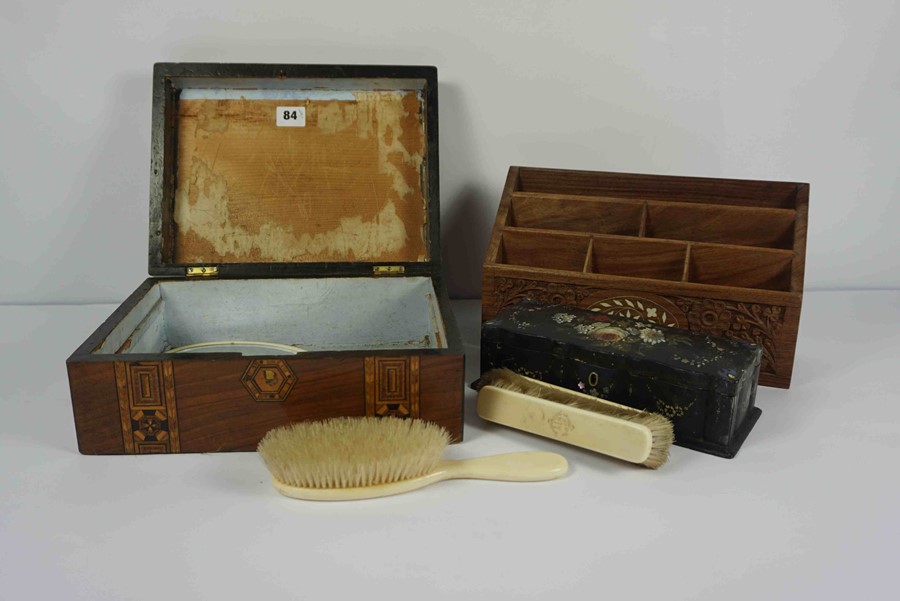 Mixed Lot of 19th Century and Later Collectables, To include a Papier Mache Box, Walnut Marquetry