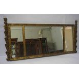 Antique Giltwood Triptych Overmantel Mirror, 54cm high, 112cm wide