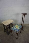 Mahogany Plant Stand, 96cm high, 24cm wide, Also with a Mahogany Dressing Stool, And a Charles II