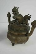 Chinese Cast Bronze Incense Burner, Qing Dynasty, Cast with a Kylin Dog to the pierced cover,