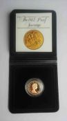 1982 Proof Sovereign Gold Coin, Queen Elizabeth II Bust to the Obverse, With Britannia to the