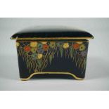 Carlton Ware Box with Cover, Decorated with Enamel Birds on a Blue ground, 4cm high, 8.5cm