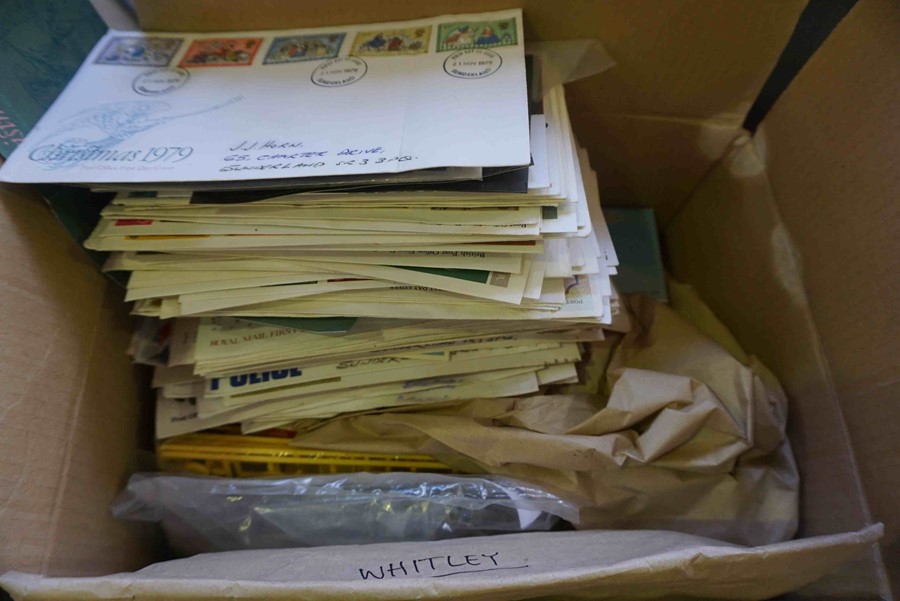 Four Boxes of Sundries, To include African figures, Stamps / First Day Covers, Royal Doulton, - Image 2 of 3