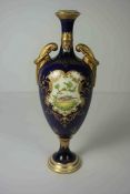 Coalport Porcelain Vase, circa early 20th century, Having panels of Flowers and Birds on a blue