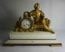 French Ormolu and Marble Mantel Clock, circa 19th century, Decorated with a Reclining figure of a