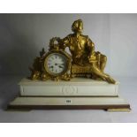 French Ormolu and Marble Mantel Clock, circa 19th century, Decorated with a Reclining figure of a