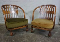 Pair of Thonet Style Art Deco Tub Chairs, circa 1920s / 30s, Decorated with panels of Poplar