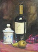 Selina Wilson (British, B.1986) "Pear and Wine", oil on canvas, signed and dated '15 to lower right,