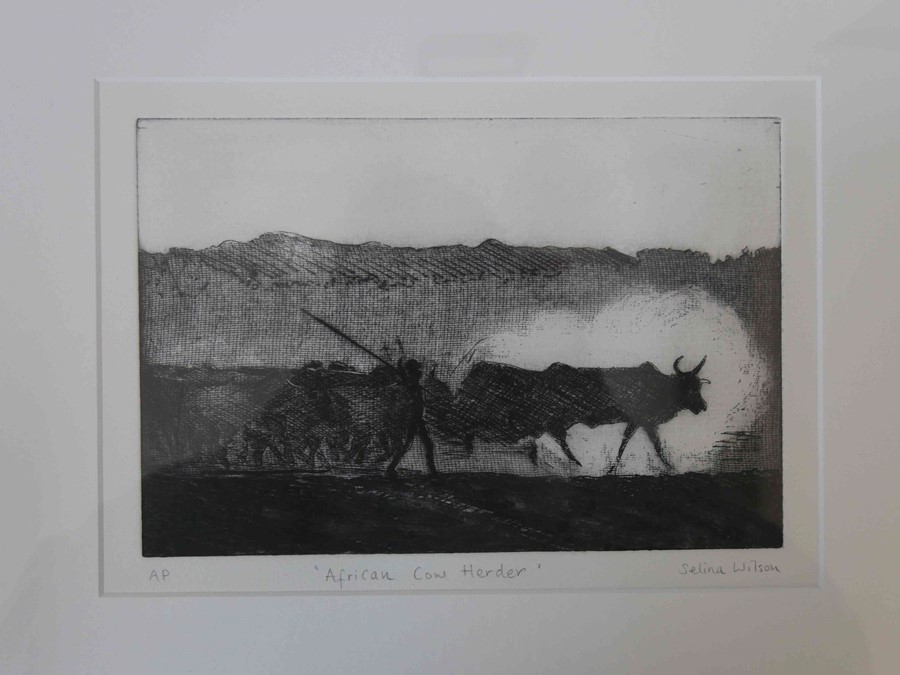 Selina Wilson (British, B.1986) "African Cow Herder", etching and aquatint, signed and titled in - Image 5 of 6