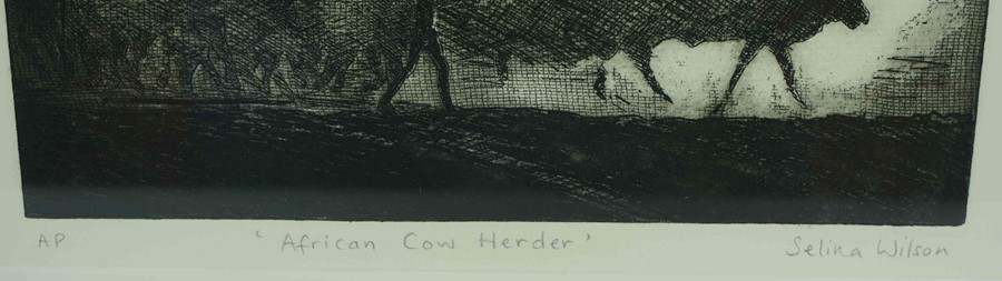 Selina Wilson (British, B.1986) "African Cow Herder", etching and aquatint, signed and titled in - Image 3 of 6