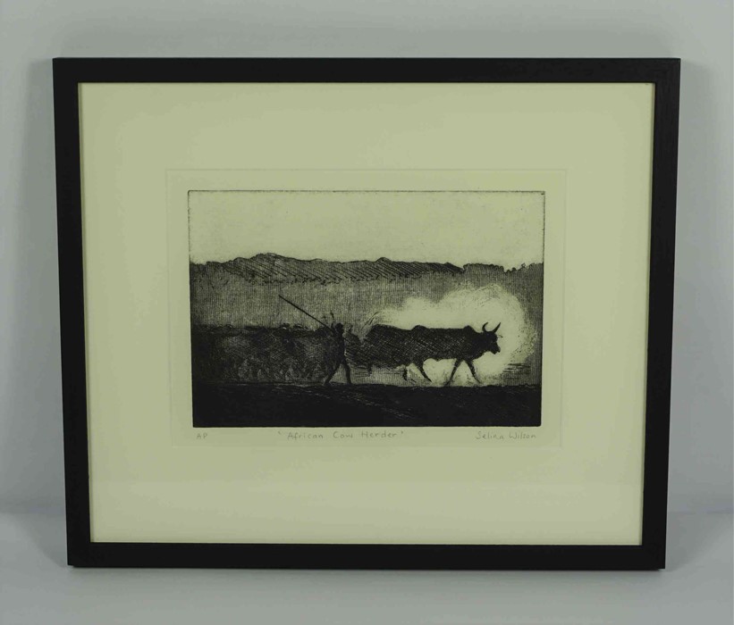 Selina Wilson (British, B.1986) "African Cow Herder", etching and aquatint, signed and titled in - Image 2 of 6