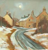 Andrew Binnie (British, B.1935) "Winter at Smailholm" oil on canvas, signed to lower left, 30cm x
