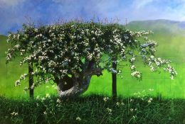 Eddie Potts (British, B.1959) "Hawthorn Blossom", acrylic, signed and dated 2018, 51cm x 75cm (