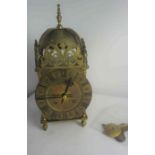 17th Century Style Brass Lantern Clock, Having a twin train, striking on a bell, with key and