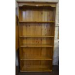 Pine Open Bookcase, Having fitted shelves, 183cm high, 93cm wide, 27cm deep