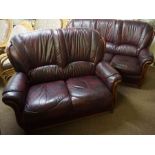 Burgundy Leather Three Seater Sofa, With matching two seater Sofa, Three Seater Sofa 94cm high,