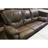 Brown Leather Reclining Three Seater Sofa, 92cm high, 210cm wide, 110cm deep