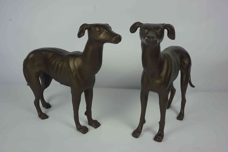 Pair of Bronze Effect Metal Figures of Greyhounds, 28cm high, 37cm wide, (2)