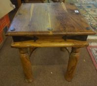 Modern Hardwood Lamp Table, Decorated with metal brackets and roundels, 56cm high, 46cm wide, 46cm