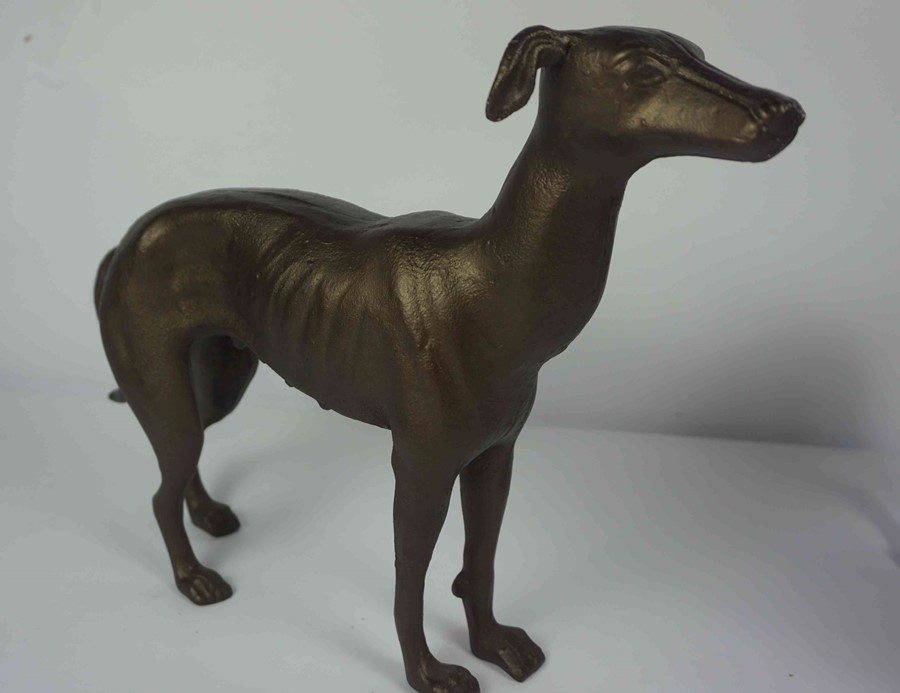 Pair of Bronze Effect Metal Figures of Greyhounds, 28cm high, 37cm wide, (2) - Image 5 of 7