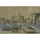 After Claudio Gillee Lorense (French) "Italianate Square and Landscape Scene" Two Engravings, Signed