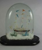 Glass Model of a Sailing Ship, Possibly by Nailsea, Also with two smaller examples, Largest 26cm