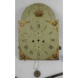 Georgian Painted Longcase Clock Dial with Works, The 13 inch Dial Having two Subsidiary Dials,