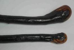 Two Tribal Style Root Walking Sticks, 92cm long, (2)