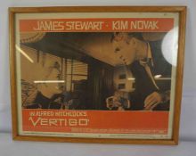 Reproduction Movie Poster, Alfred Hitchcok,s "Vertigo" Starring James Stewart and Kim Novak,