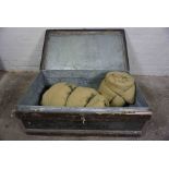 Military Wood Bound Travel Chest, Having a Hinged top enclosing a Metal lined Interior and two Khaki