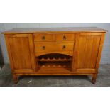 Modern Hardwood Sideboard, Having Drawers above an Open Recess, Flanked with two Cupboard Doors,