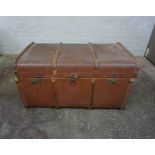 Vintage Wood Bound Travel Trunk, Having a Hinged top enclosing a Fitted Interior, 52cm high, 92cm
