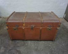 Vintage Wood Bound Travel Trunk, Having a Hinged top enclosing a Fitted Interior, 52cm high, 92cm