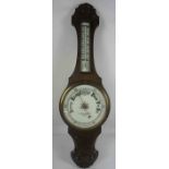 Oak Aneroid Barometer, Retailed by McPherson Bros Glasgow, Having a Thermometer guage, Glass cracked
