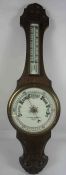 Oak Aneroid Barometer, Retailed by McPherson Bros Glasgow, Having a Thermometer guage, Glass cracked